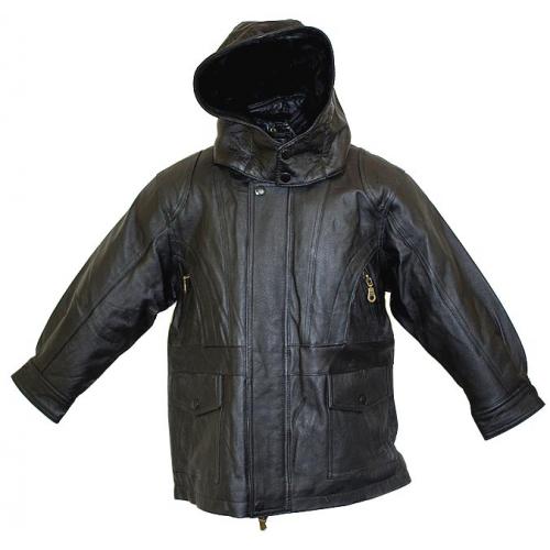 Hind Black Leather 3/4 Length Boy's Coat K-2207